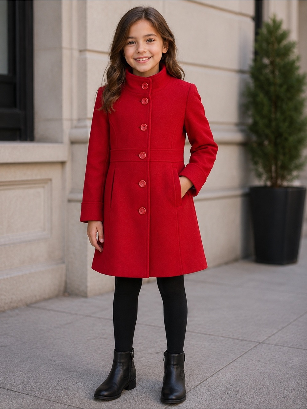 Elvissa Girl Women's Red Button-Up Tailored Wool Blend Coat Size 10 Cozy Winter